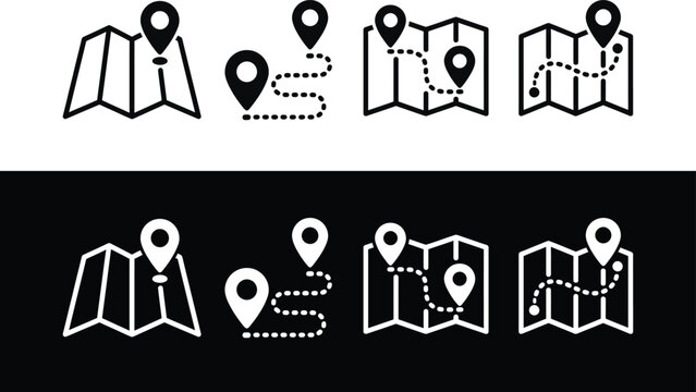 Navigation map icons with location pins and routes