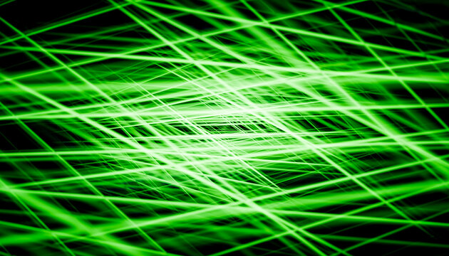 Abstract green light beam grid on dark digital background