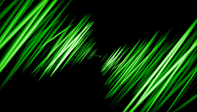 Abstract green light beam streak on dark background