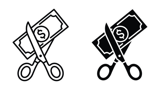 Scissors cutting dollar bills icon