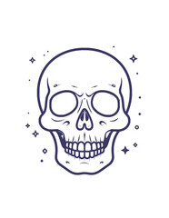 Fototapeta premium Minimalist Human Skull Line Art Icon with Sparkling Stars