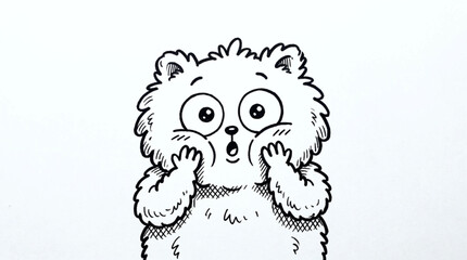 Cute Fluffy Cartoon Bear Cub With Big Eyes Looking Surprised. © nero