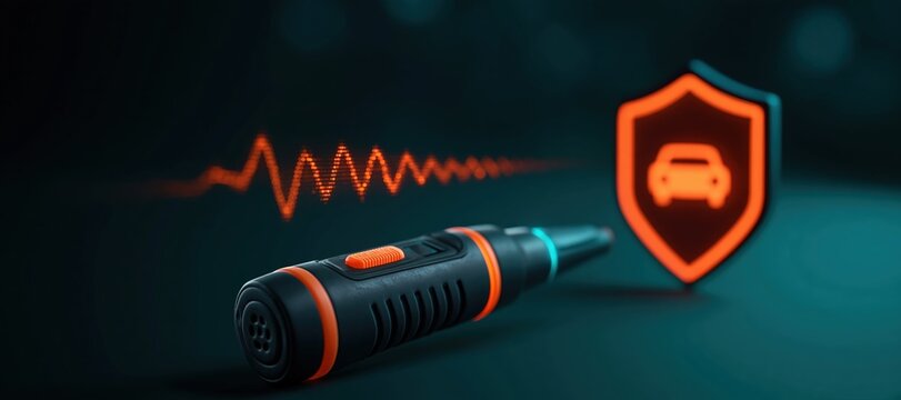 Breathalyzer device with holographic waveform and shielded car icon for impaired driving prevention