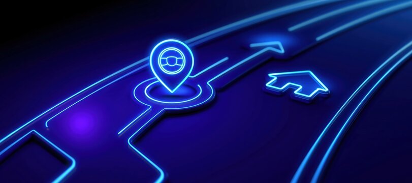 Glowing road map with diverted route from steering wheel icon to home symbol