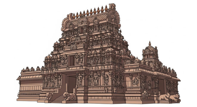 Intricate Hindu Temple Architecture with Detailed Sculptures.