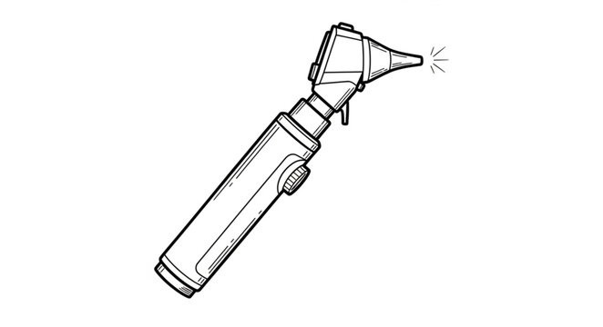 A person holds an otoscope with a light on a medical device