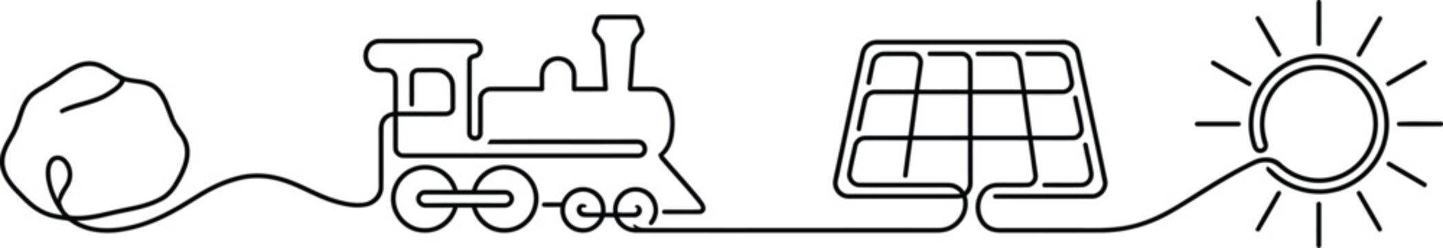 Continuous Monoline Energy Timeline Coal Steam Engine Solar Sun Vector