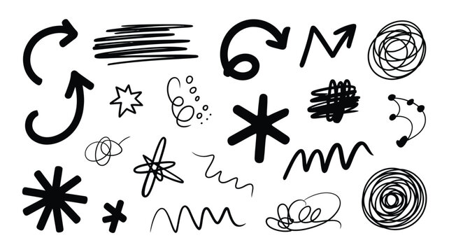 Collection of abstract black doodles and scribbles on a white background