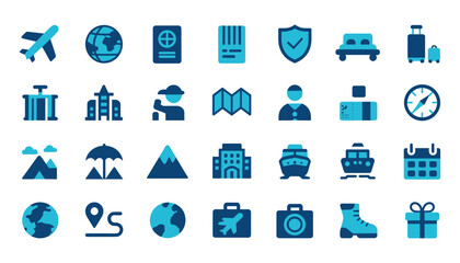 Travel and tourism icon set vector graphics for vacation and adventure themes © MonoMark Icons