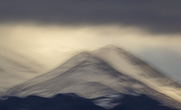 Winter mountain landscape near Hvitserkur, Iceland