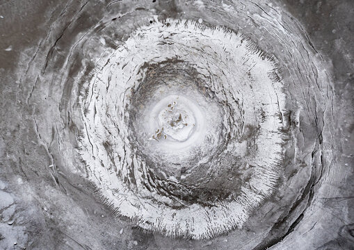 Winter aerial view of Hverir geothermal mud pot, Iceland
