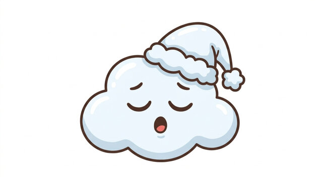 Cute sleepy cloud wearing a nightcap yawning.