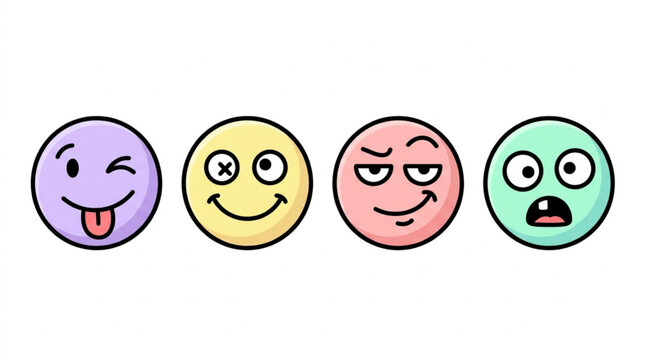 Four cartoon faces showing different emotions and expressions.