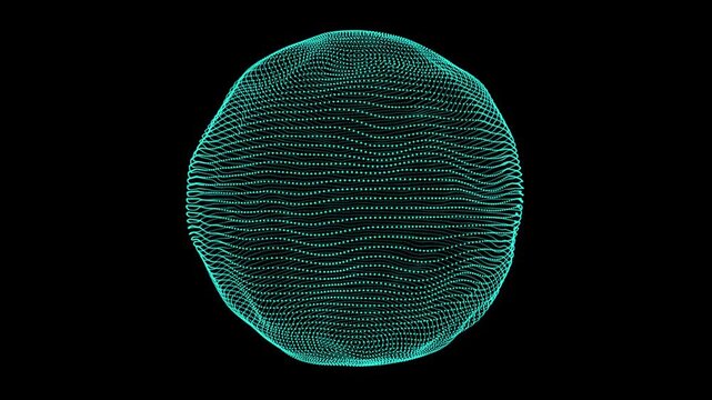 Cyan digital sphere with intricate patterns and dots on black