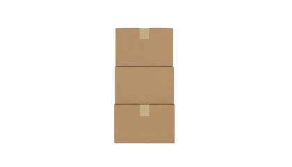 Obraz premium Stacked Cardboard Boxes: Three plain, stacked cardboard boxes with taped seams stand neatly aligned, symbolizing shipping, storage, and delivery in a clean, minimalist presentation.