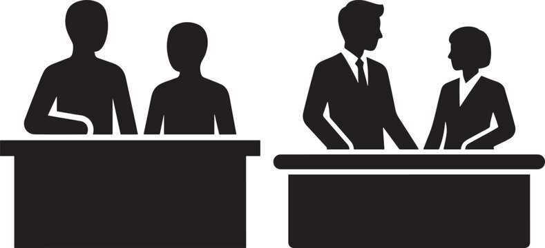 Silhouettes of people at desks representing business communication or interviews silhouette interview discussion
