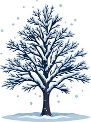 Obraz premium Illustrazione vettoriale di albero innevato in stile invernale, ideale per paesaggi natalizi, natura, stagioni fredde e design decorativi.