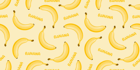 Summer seamless pattern with bananas on yellow background. Vector illustration © Julia Bilevych