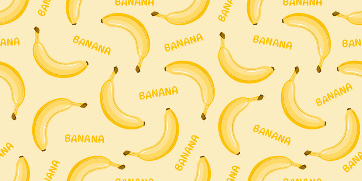 Summer seamless pattern with bananas on yellow background. Vector illustration