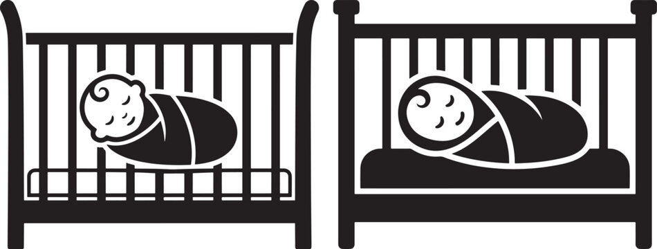 Vector illustration of two swaddled newborn babies sleeping peacefully in their cribs, representing infancy and childcare