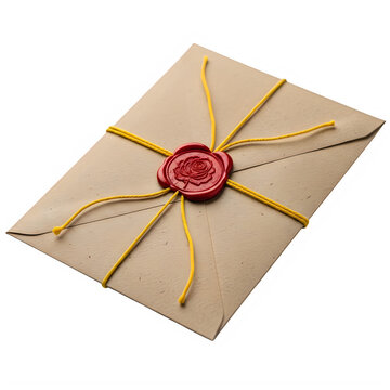 A brown paper envelope sealed with a red wax stamp and tied with yellow string neatly