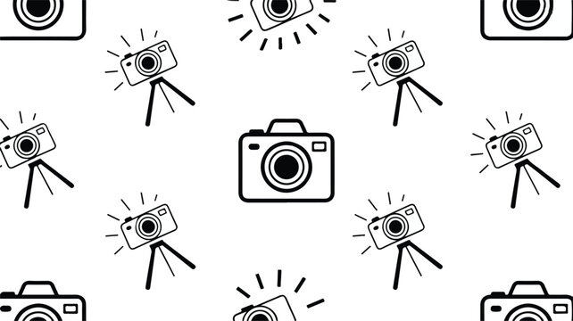 Camera icons with tripods and flashes on white background
