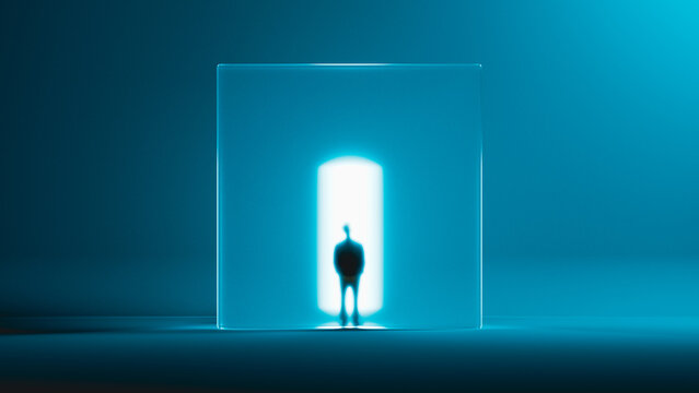 Glowing portal silhouette in technology design space