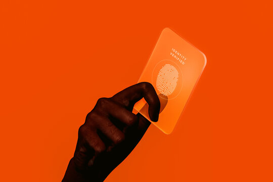 Biometric identity verification technology shows fingerprint on card
