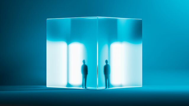 Glowing portal silhouette in technology design space