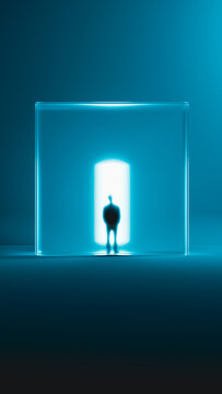 Glowing portal silhouette in technology design space