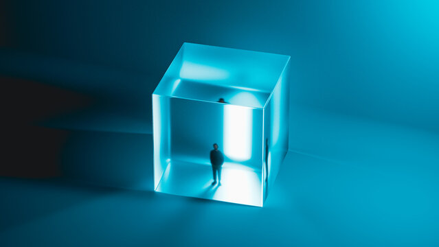 Glowing portal silhouette in technology design space
