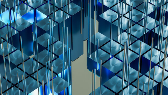 Futuristic blue data city technology background in 3D view