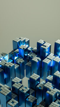 Futuristic blue data city technology background in 3D view