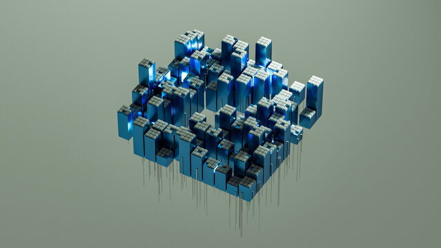 Futuristic blue data city technology background in 3D view