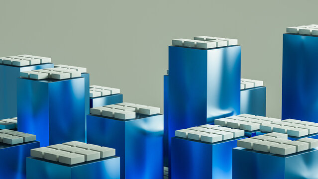 Futuristic blue data city technology background in 3D view