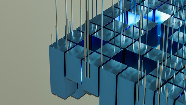 Futuristic blue data city technology background in 3D view