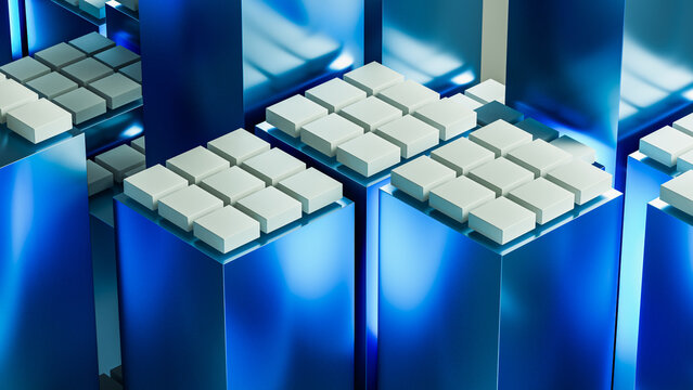 Futuristic blue data city technology background in 3D view