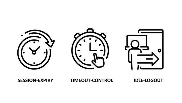 User session management and security control icons illustrating session expiry timeout control idle logout concepts security management stopwatch interface protection technology duration