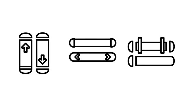 User interface components including vertical and horizontal slider bars with arrows and adjustment handles for website navigation and mobile application settings menus interface navigation progress