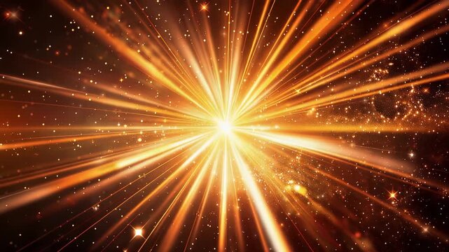 Cosmic explosion with radiant light rays and starry space background 4k video
