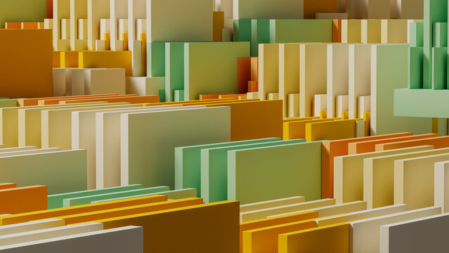 Colorful layered blocks form an abstract design in geometric style