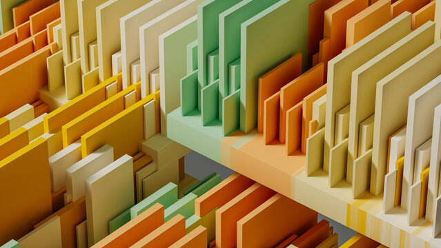 Colorful layered blocks form an abstract design in geometric style