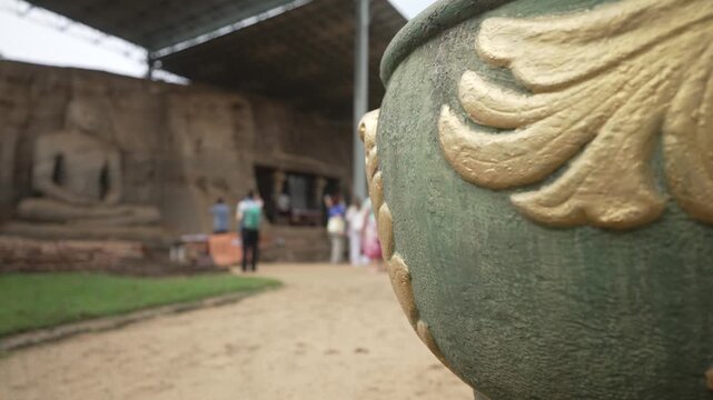 View of Vihariya Gal (Gal Vihara), meditating Buddha carved out of the rock in the 12th century, Polonnaruwa, Sri Lanka, Asia