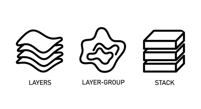 Graphic design layers layer grouping stacking icons for software and data organization with layer group data structure line art web design user interface user experience organization grouping