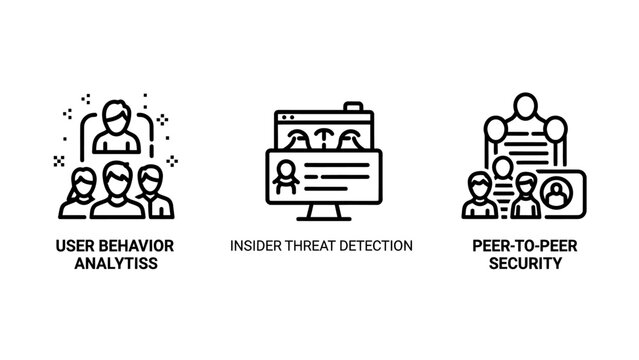 Icons for user behavior analytics threat detection peer-to-peer security with security analytics detection behavior computer illustration technology cybersecurity information analysis
