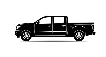Obraz premium Black Silhouette of a Pickup Truck Side View