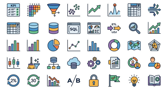 Business data analysis icons set