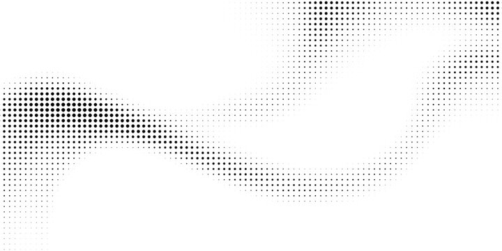 Abstract gradient halftone wave dotted textured pattern. Black grunge speckle on white background overlay. Retro comic pop art backdrop with halftone dots design
