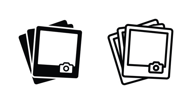 stack of instant photos with camera icon black silhouette