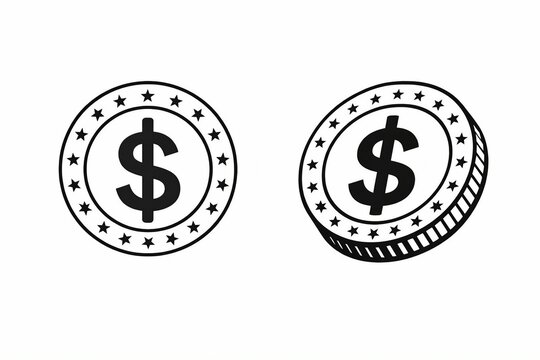 Black and white dollar sign coin icons with star borders